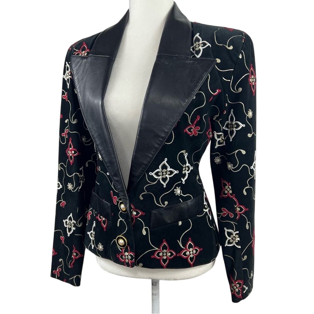 Michael Hoban Vintage North Beach Leather Embroidered Blazer Jacket Size 3/4